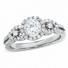 $2799.3 - 1 CT. T.W. Three Stone Framed Diamond Engagement Ring in 14K White Gold (Was $3999)